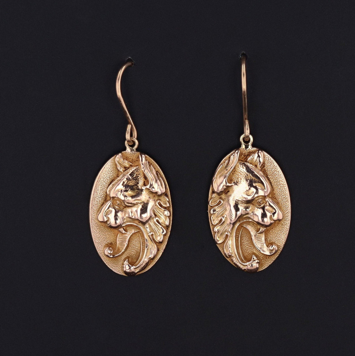 Lion Earrings | 14k Gold Lion Earrings - Trademark Antiques