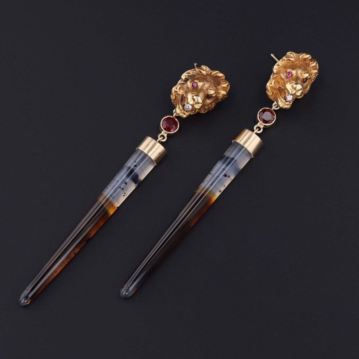 Lion Earrings with Montana Agate and Garnets | Statement Earrings - Trademark Antiques