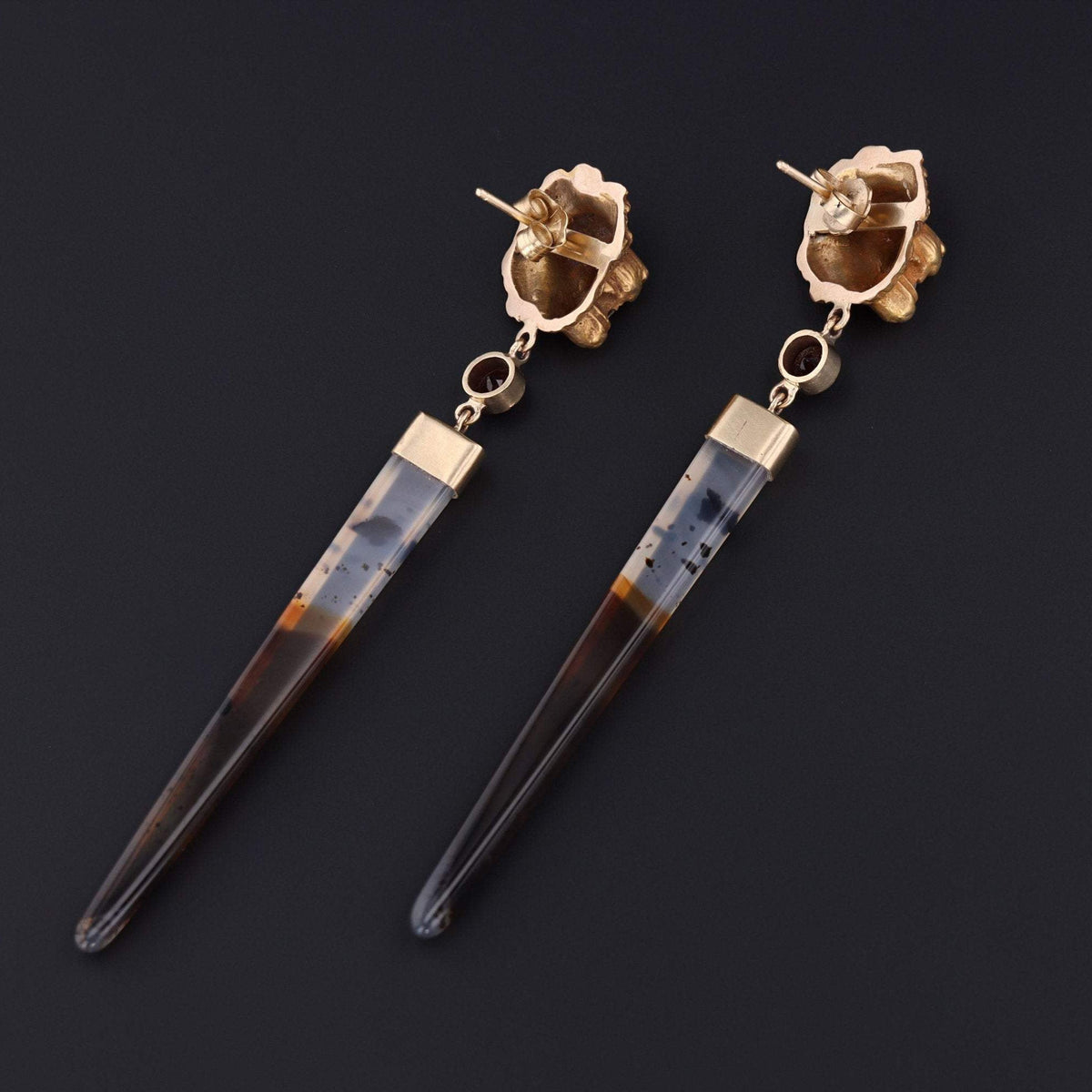 Lion Earrings with Montana Agate and Garnets | Statement Earrings - Trademark Antiques