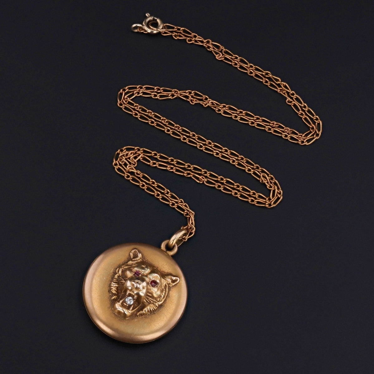 Lion Locket | Antique Lion or Tiger Locket - Trademark Antiques