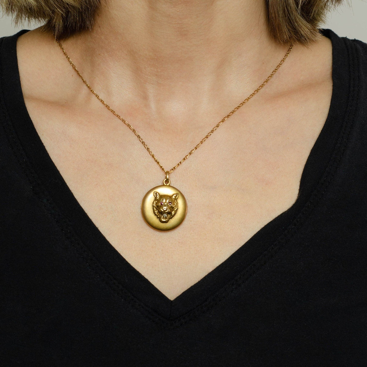 Lion Locket | Antique Lion or Tiger Locket - Trademark Antiques