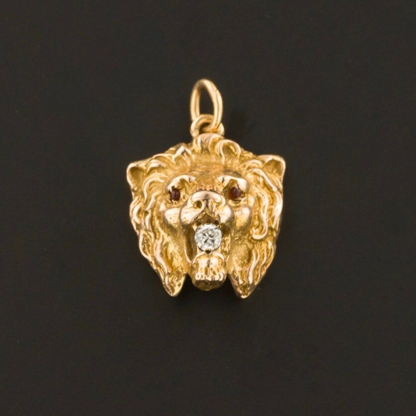 Lion Pendant or Charm | 14k Gold Lion with Diamond - Trademark Antiques