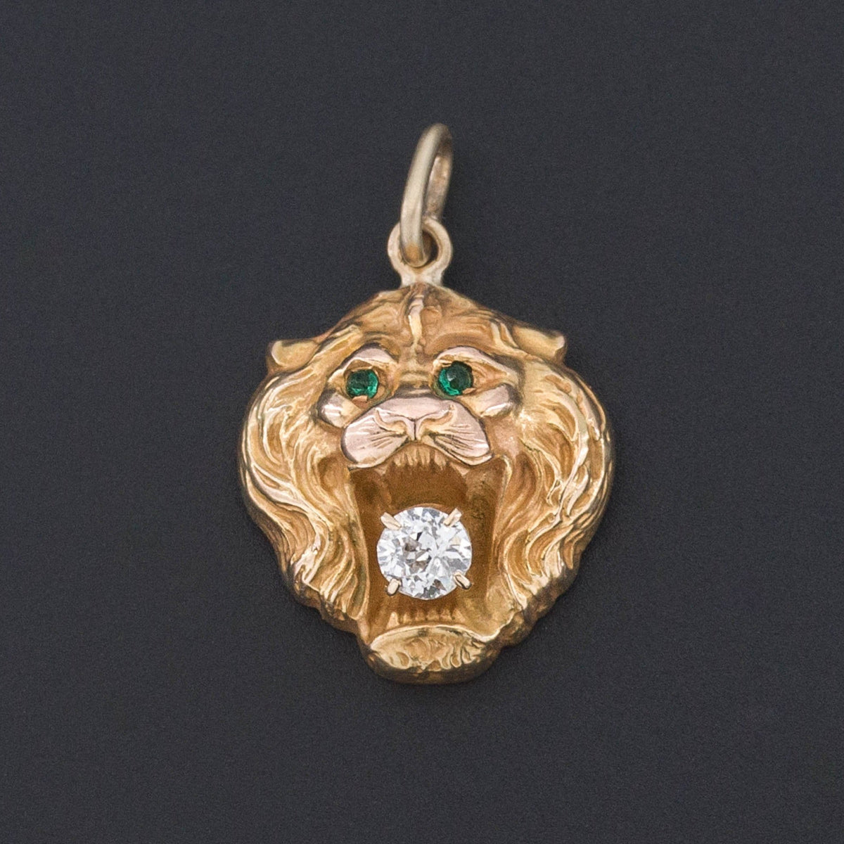 Lion Pendant or Charm | 14k Gold Lion with Diamond - Trademark Antiques