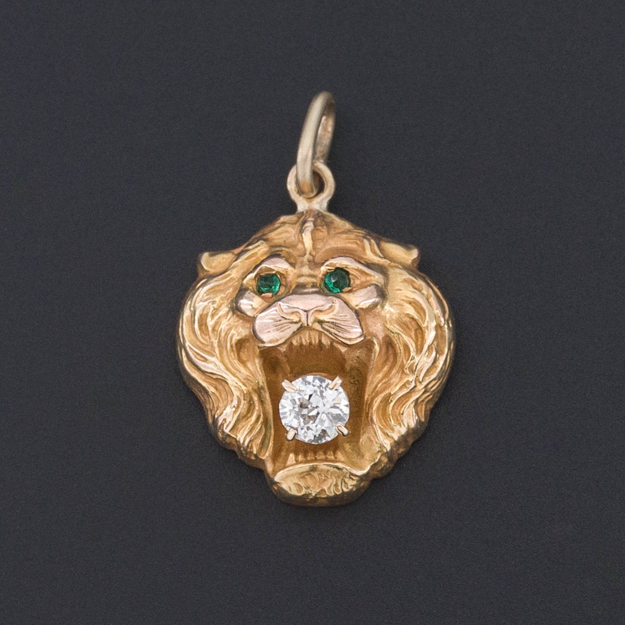 Lion Pendant or Charm | 14k Gold Lion with Diamond - Trademark Antiques