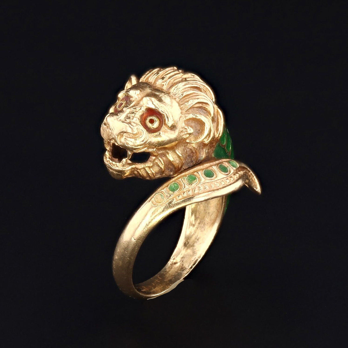 Lion Ring | 18k Gold Lion Ring - Trademark Antiques