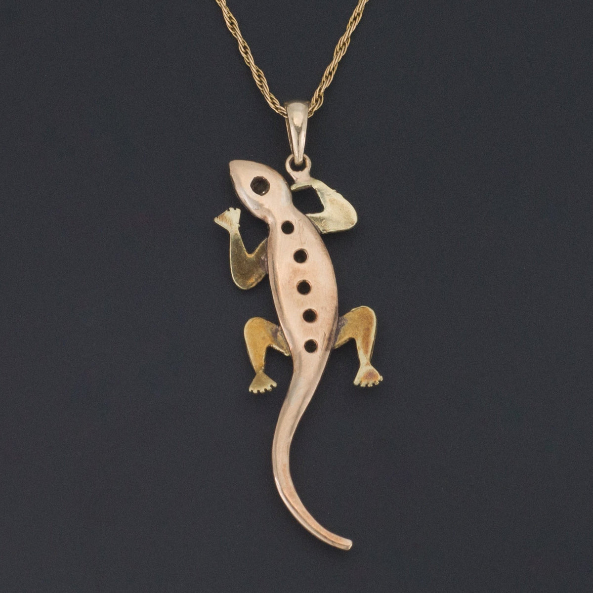 Lizard Pendant | 14k Gold Demantoid Garnet &amp; Diamond - Trademark Antiques