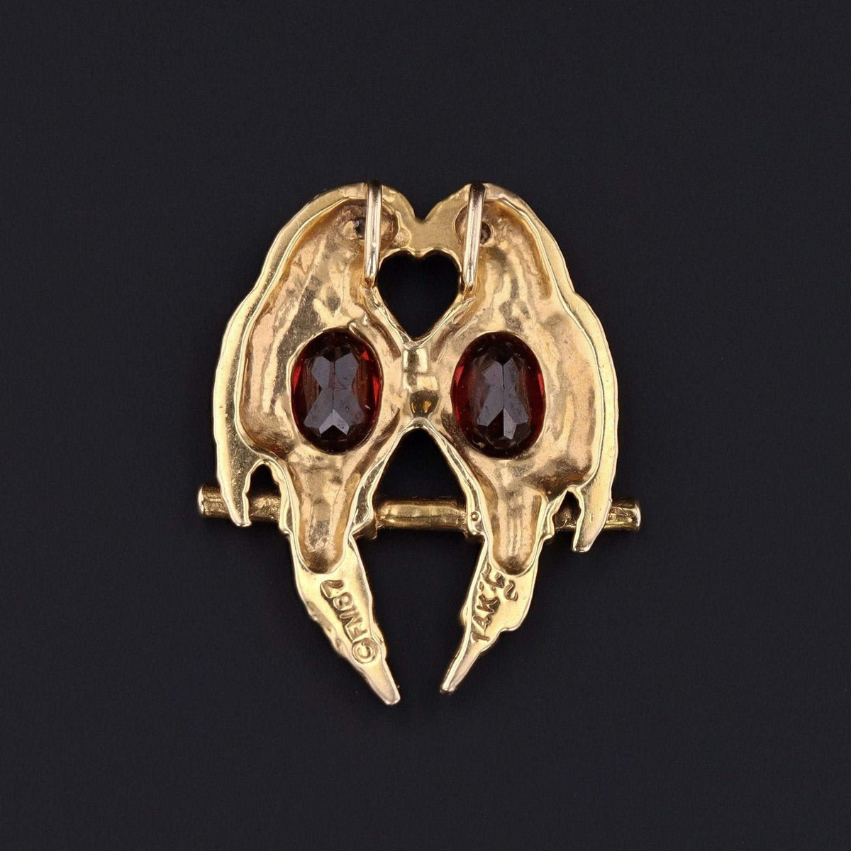 Lovebirds Pendant | 14k Gold Garnet &amp; Diamond Pendant - Trademark Antiques