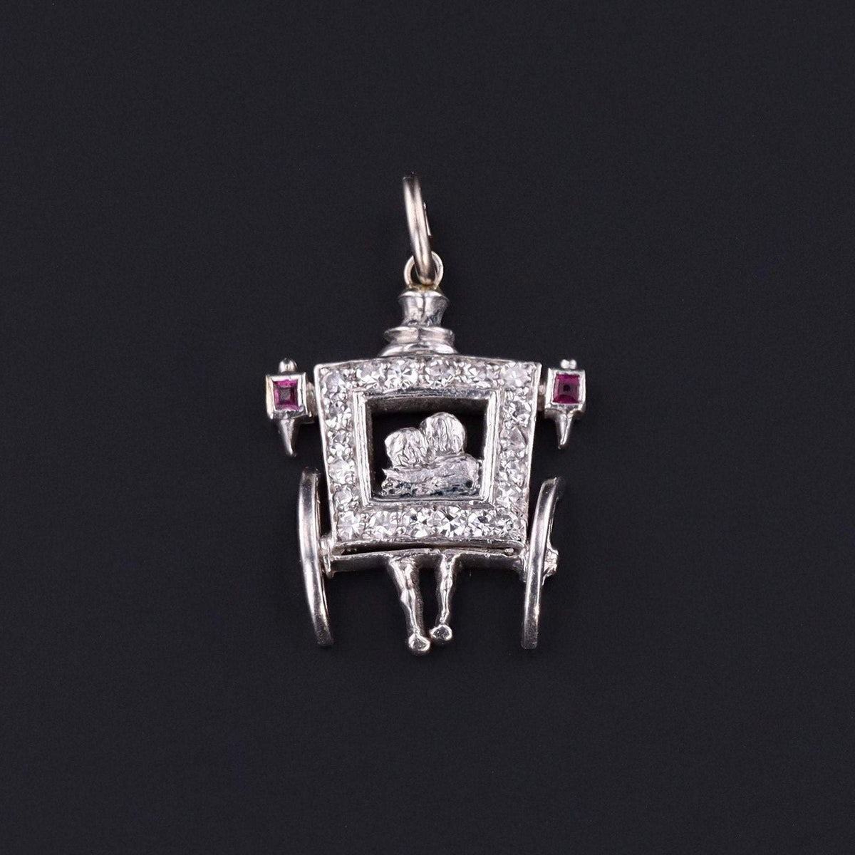 Lovers Charm | Antique Platinum &amp; Diamond Carriage Charm - Trademark Antiques