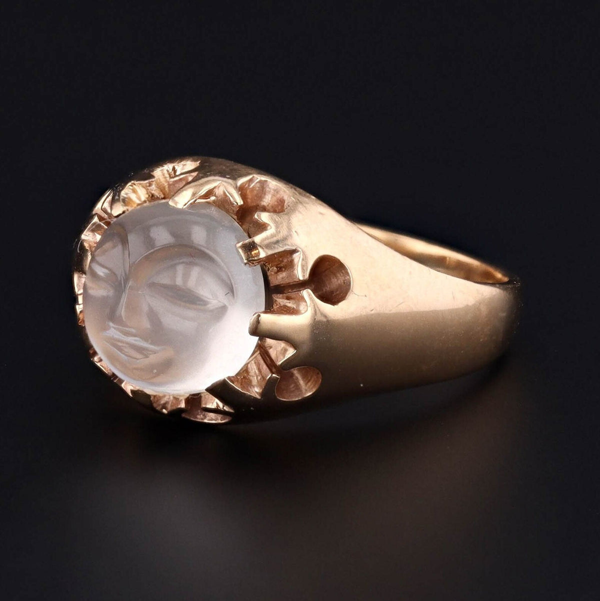 Man in the Moon Ring | 10k Gold Carved Moonstone Face Ring - Trademark Antiques
