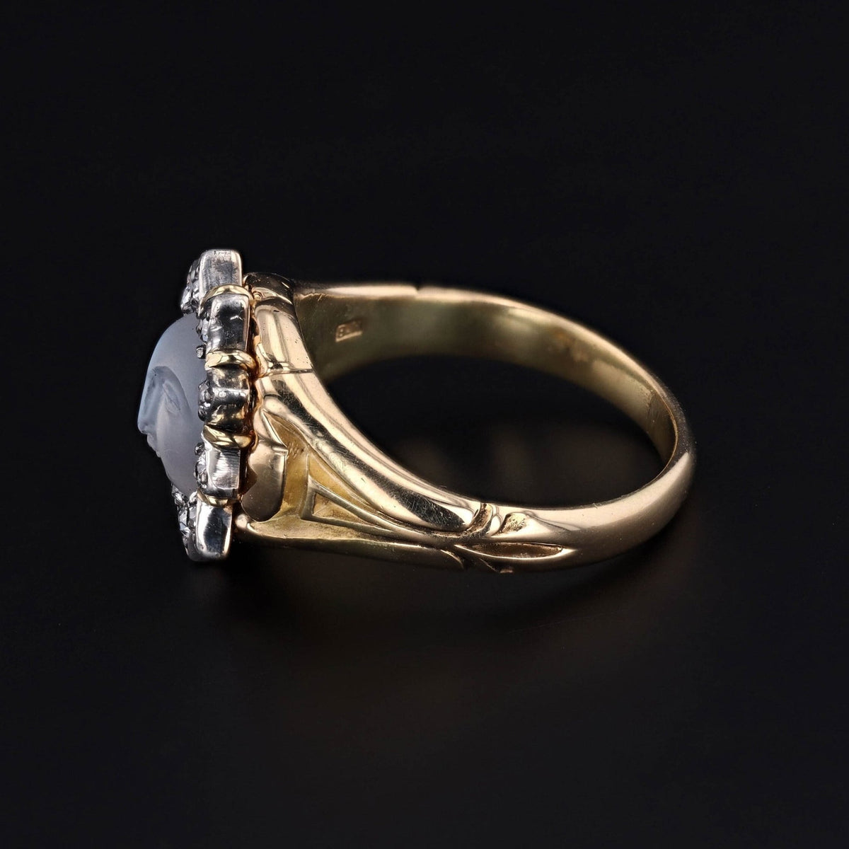 Man in the Moon Ring | 18k Gold, Moonstone &amp; Diamond Ring - Trademark Antiques