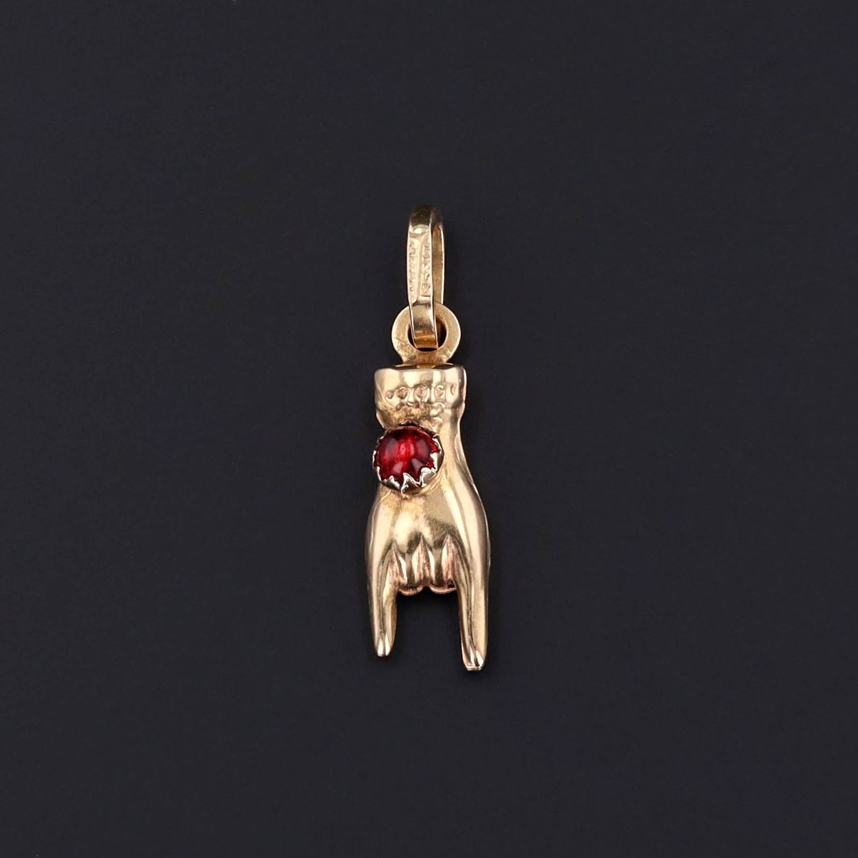 Mano Cornuto Pendant | 18k Gold & Red Glass Charm - Trademark Antiques