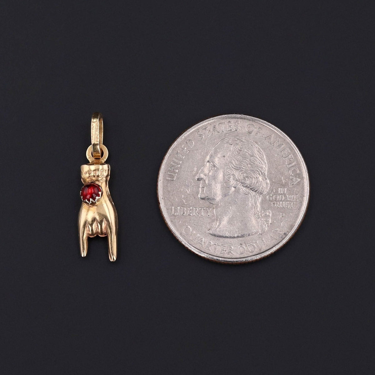 Mano Cornuto Pendant | 18k Gold &amp; Red Glass Charm - Trademark Antiques