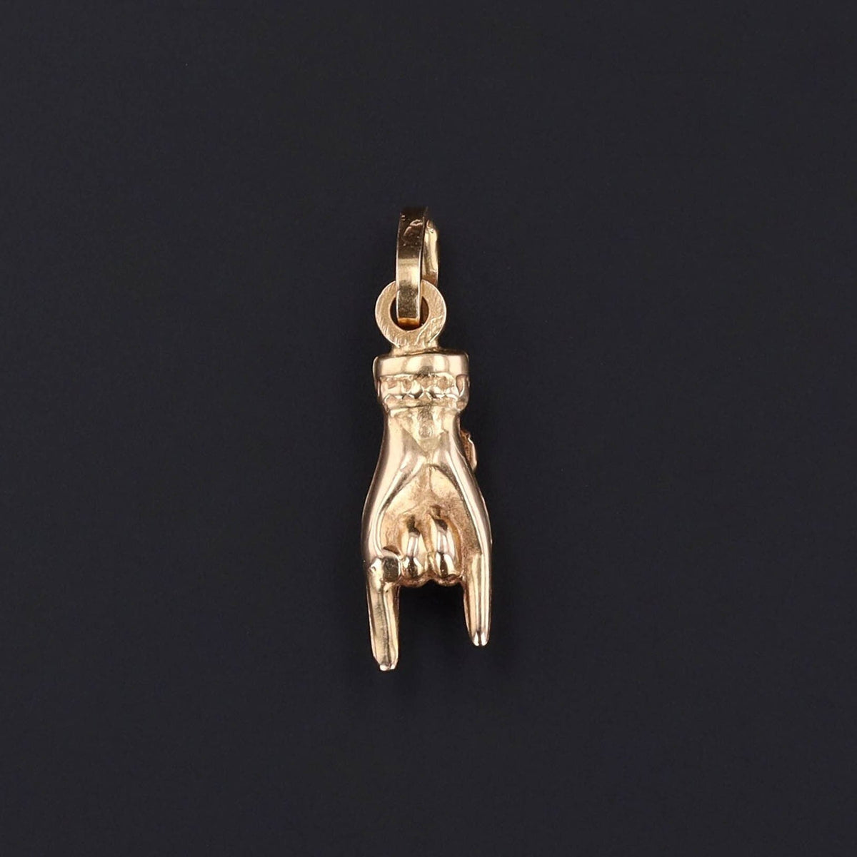 Mano Cornuto Pendant | 18k Gold &amp; Red Glass Charm - Trademark Antiques