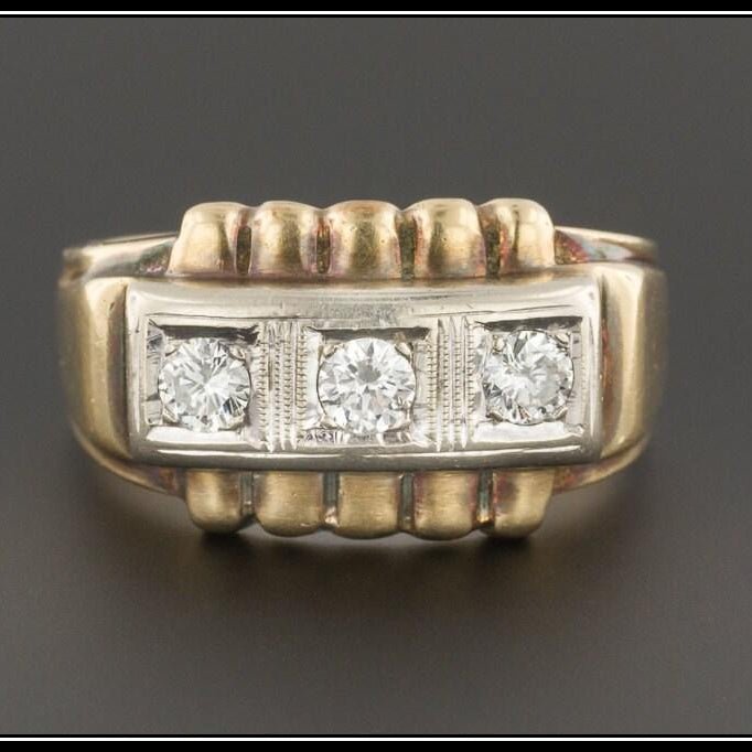Men's Retro Diamond Ring | 14k Gold Men's Ring - Trademark Antiques