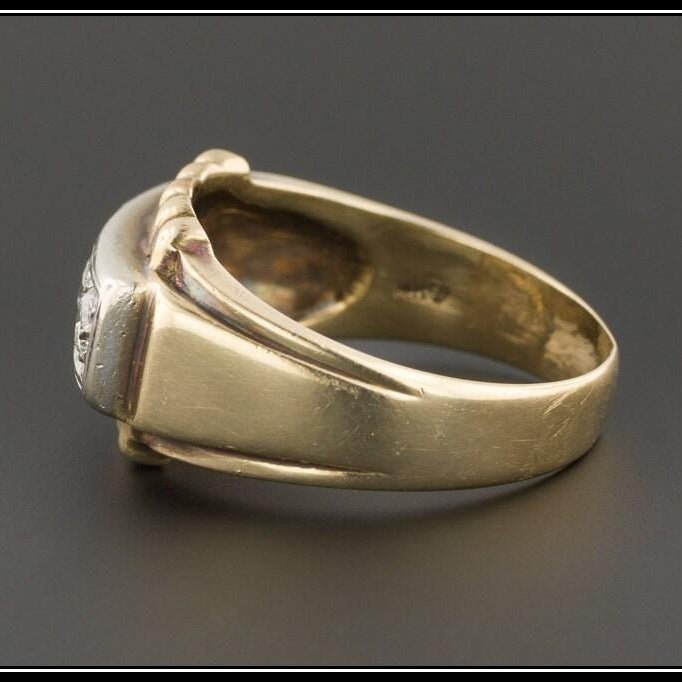 Men's Retro Diamond Ring | 14k Gold Men's Ring - Trademark Antiques