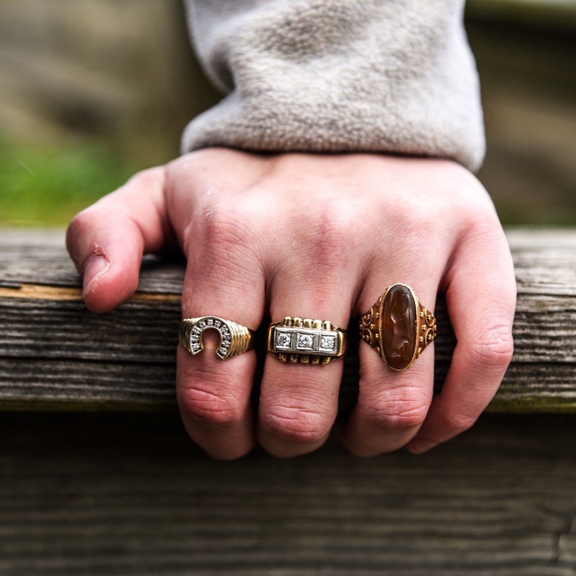 Men's Retro Diamond Ring | 14k Gold Men's Ring - Trademark Antiques