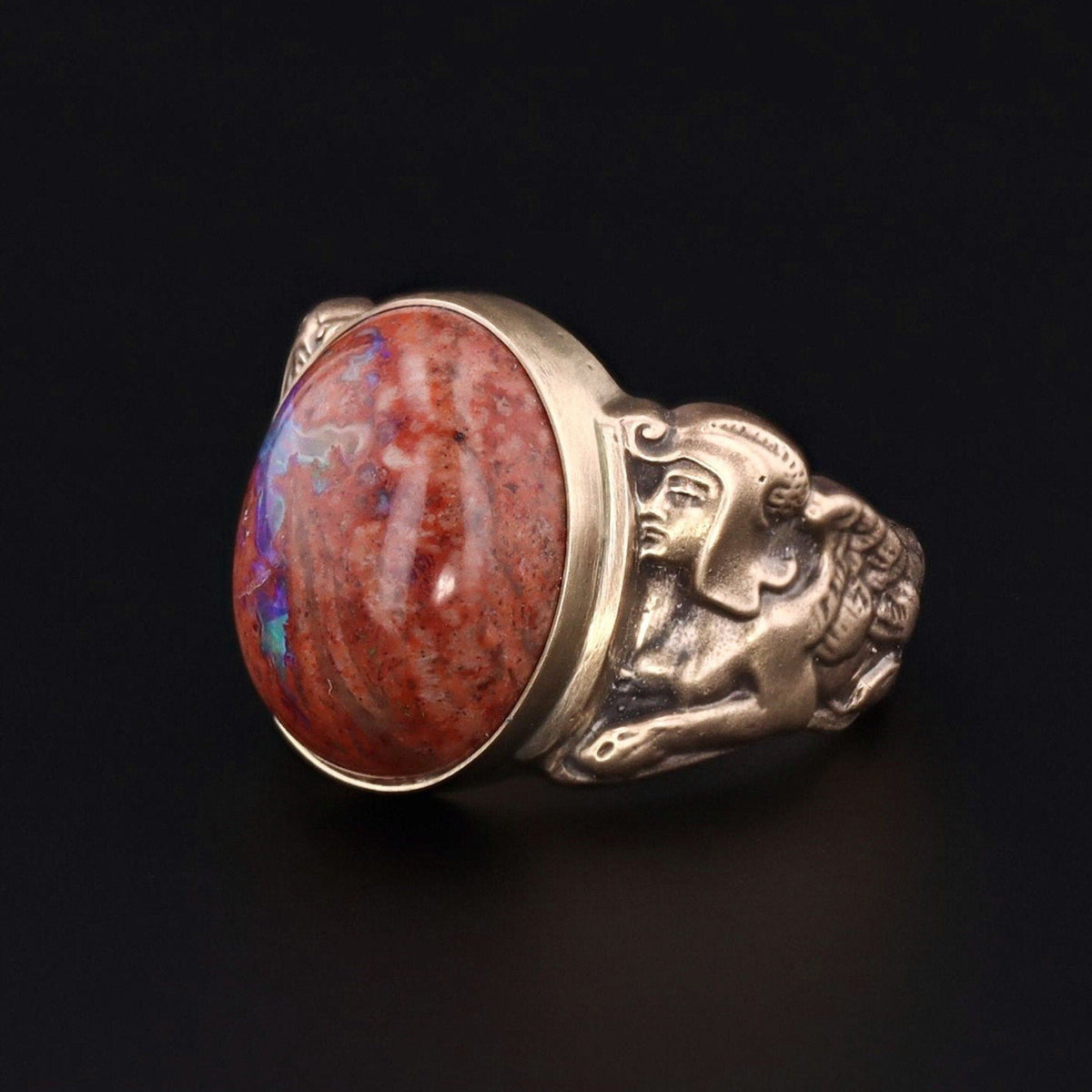 Mexican Fire Opal in Matrix Ring | 14k Gold Sphinx Ring - Trademark Antiques