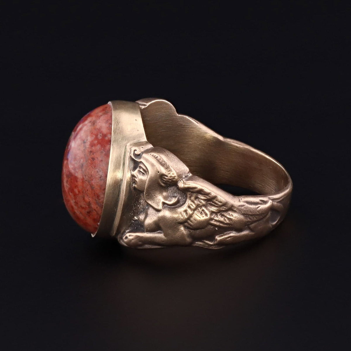 Mexican Fire Opal in Matrix Ring | 14k Gold Sphinx Ring - Trademark Antiques