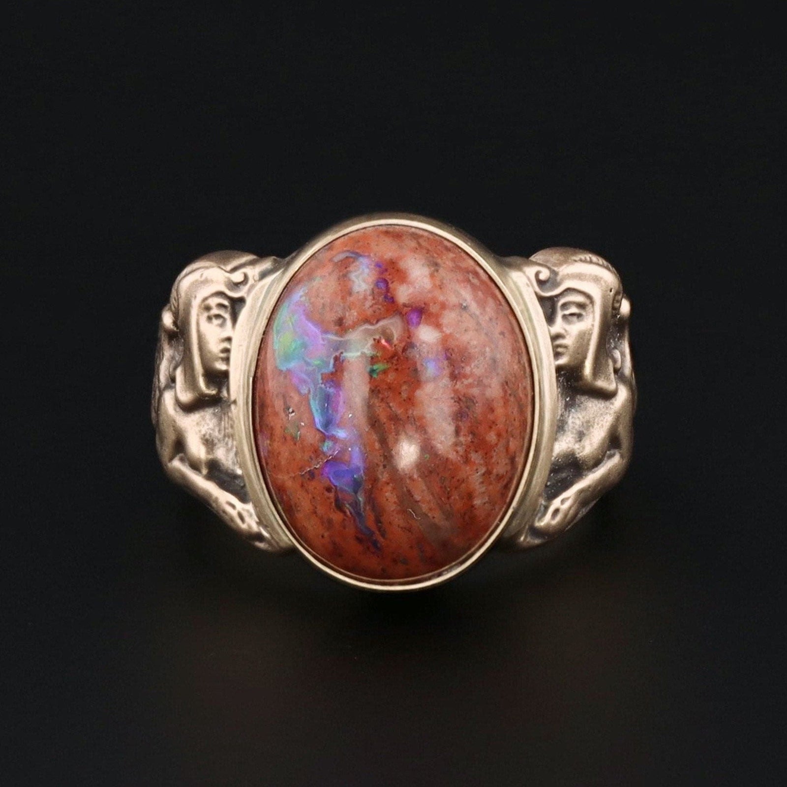 Mexican Fire Opal in Matrix Ring | 14k Gold Sphinx Ring - Trademark Antiques