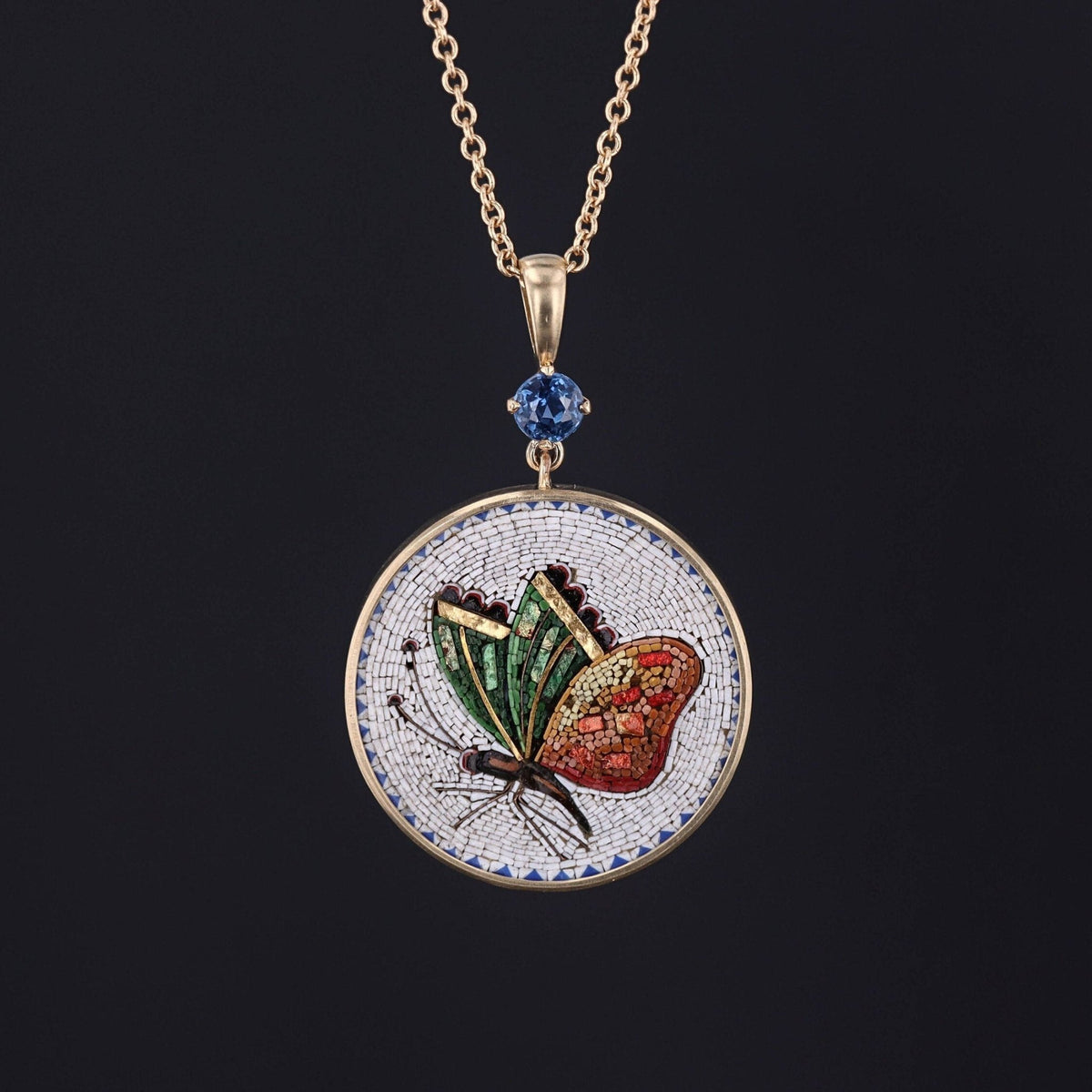 Micromosaic Butterfly Necklace | Antique Pendant - Trademark Antiques