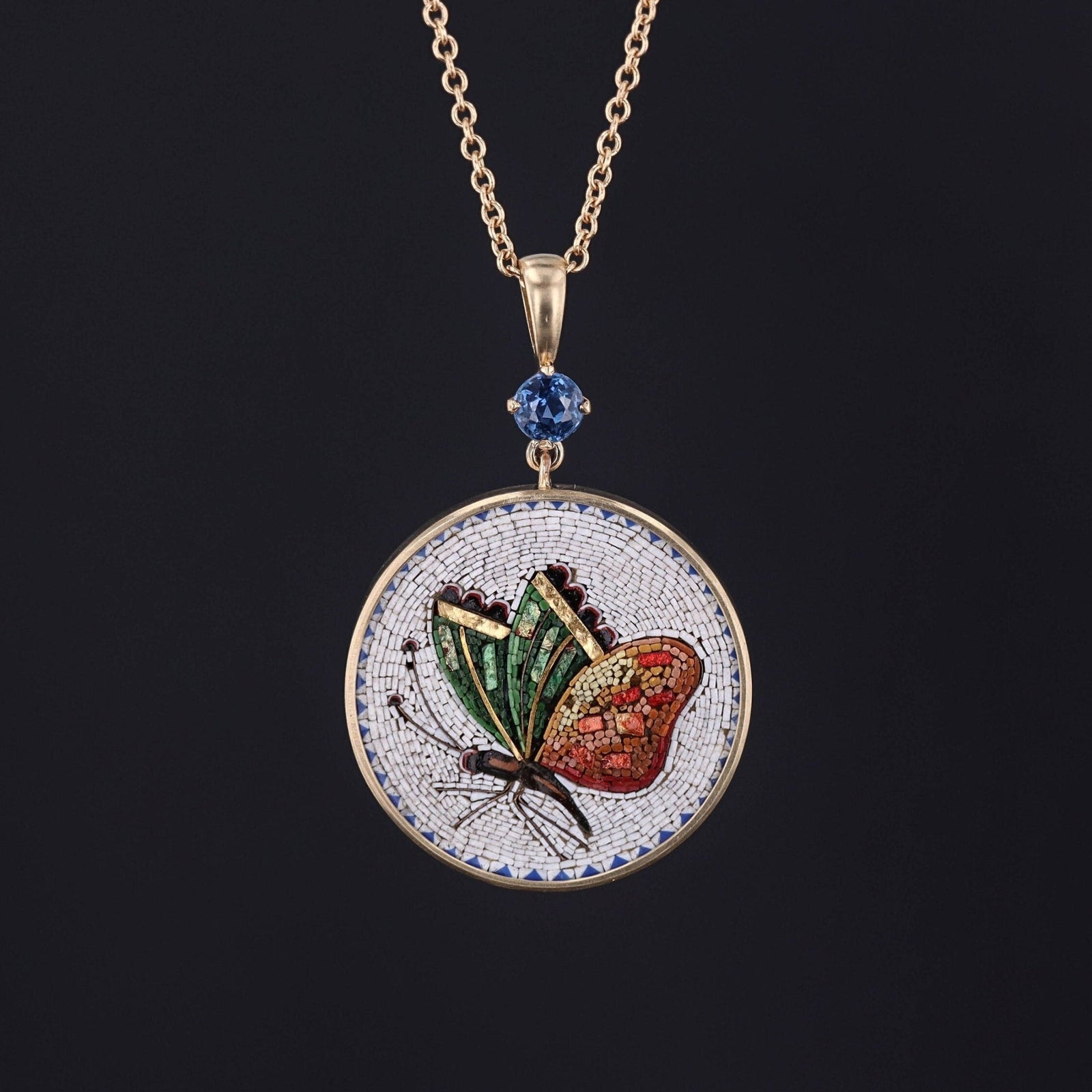 Micromosaic Butterfly Necklace | Antique Pendant - Trademark Antiques