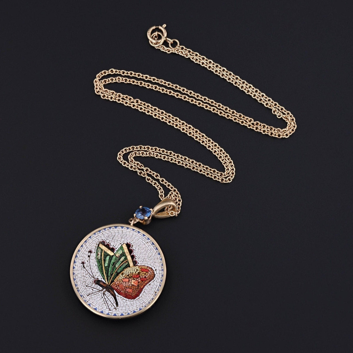 Micromosaic Butterfly Necklace | Antique Pendant - Trademark Antiques