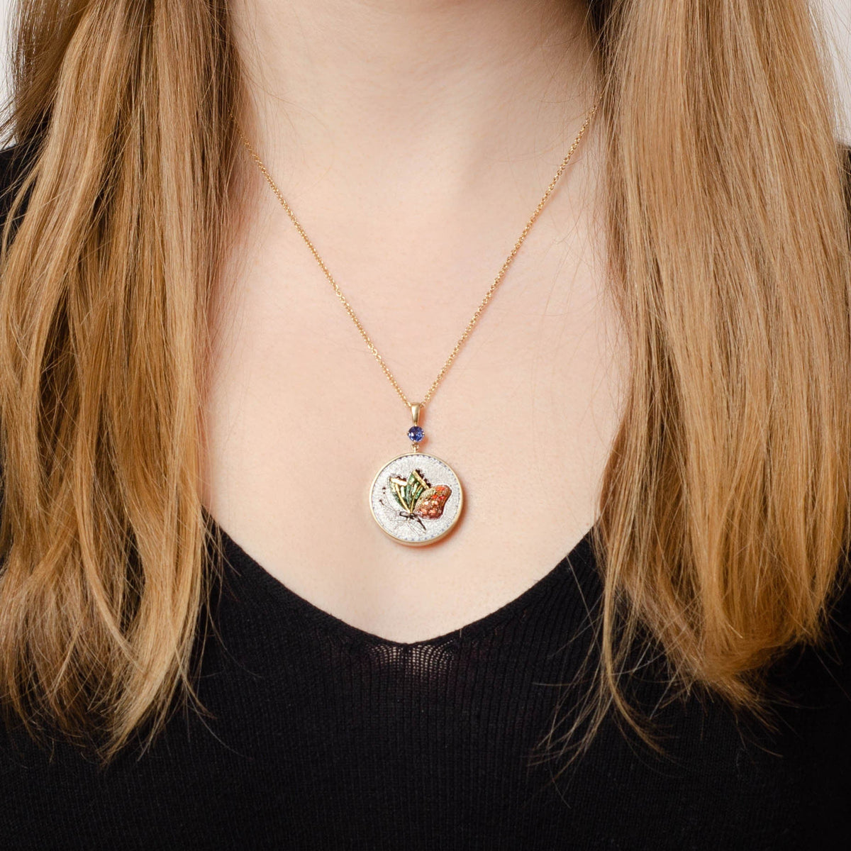 Micromosaic Butterfly Necklace | Antique Pendant - Trademark Antiques