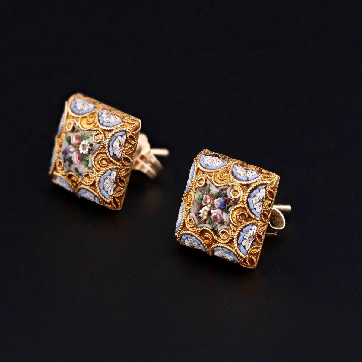Micromosaic Earrings | Antique Micromosaic Earrings - Trademark Antiques