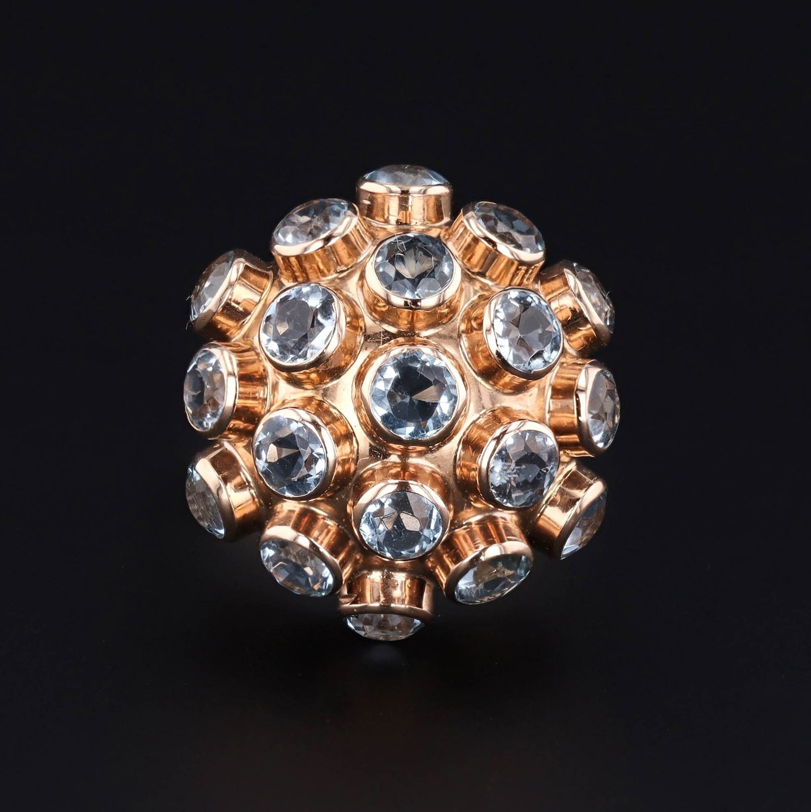 Mid - Century Aquamarine Sputnik Ring of 18k Gold - Trademark Antiques