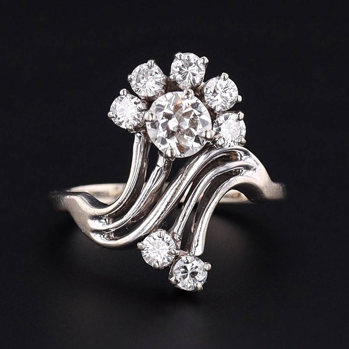 Mid - Century Certified Diamond Engagement Ring of 14k White Gold - Trademark Antiques