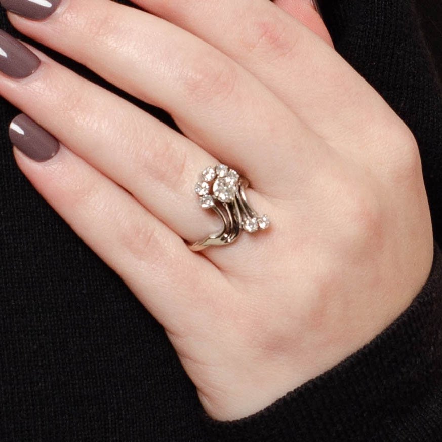 Mid - Century Certified Diamond Engagement Ring of 14k White Gold - Trademark Antiques