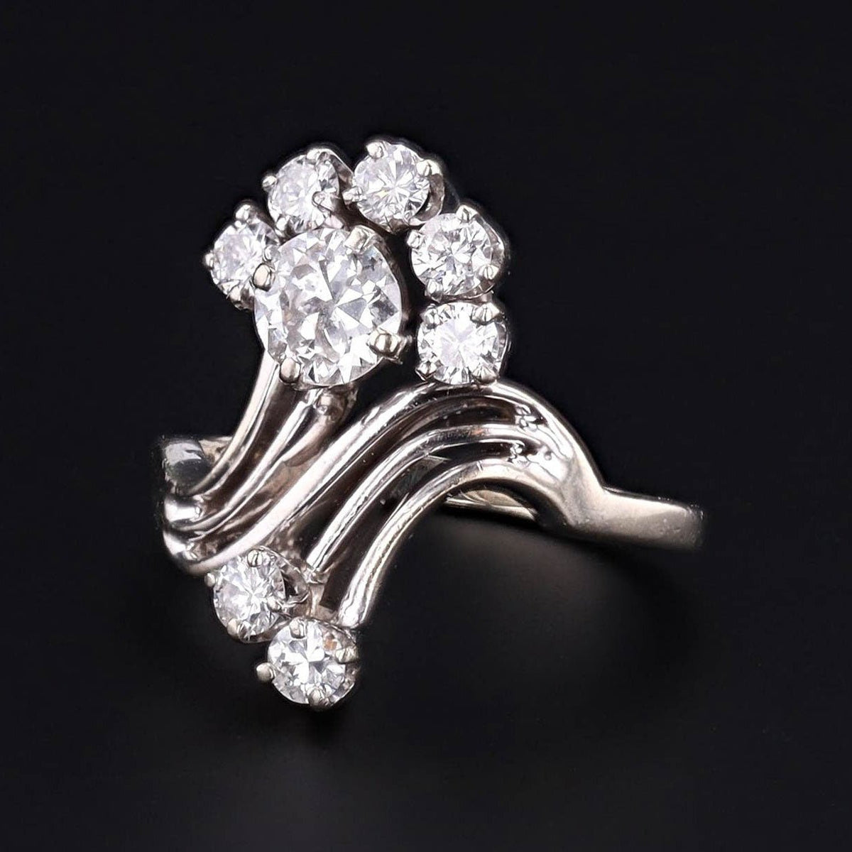 Mid - Century Certified Diamond Engagement Ring of 14k White Gold - Trademark Antiques