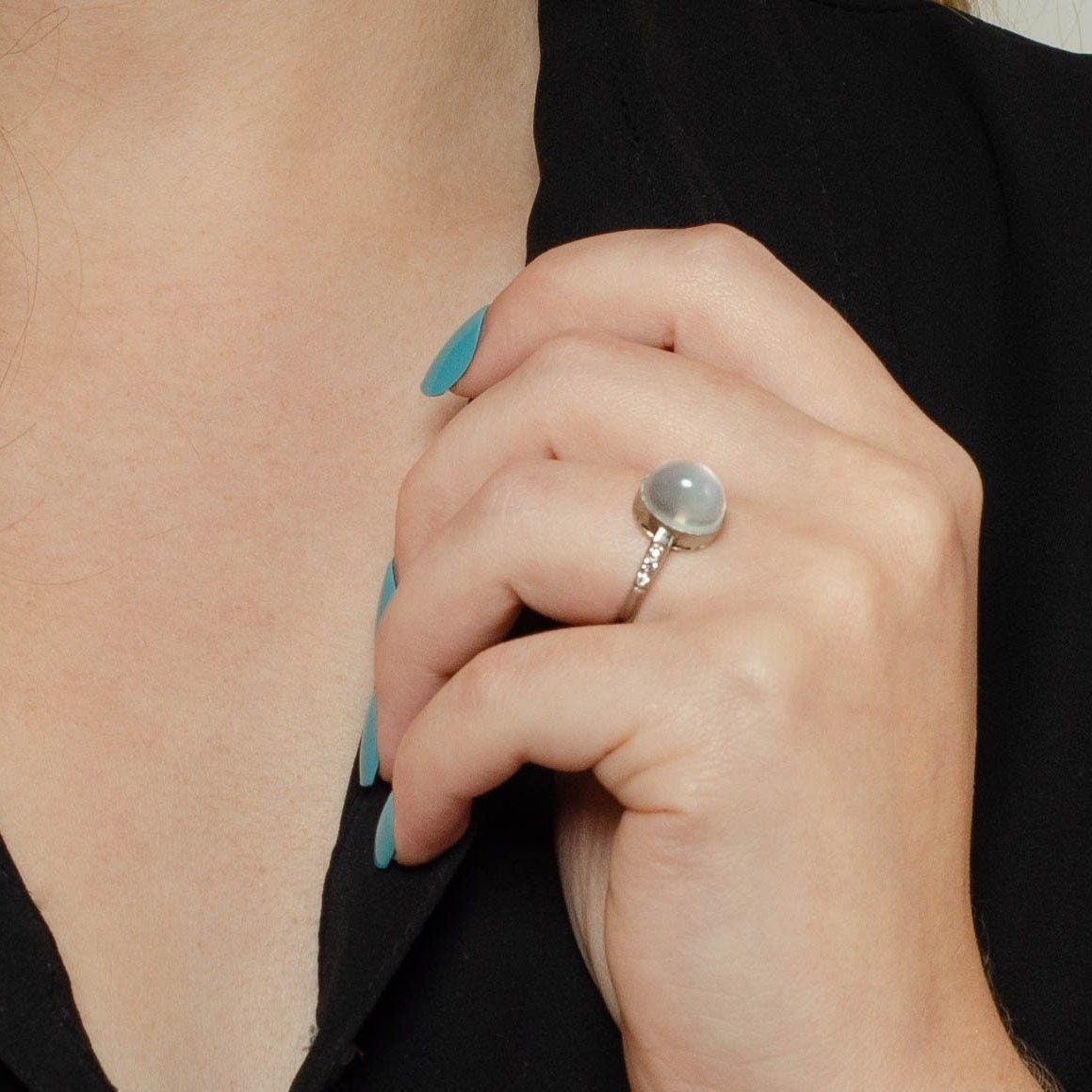 Moonstone and Diamond Ring | Vintage Platinum Moonstone &amp; Diamond Ring - Trademark Antiques