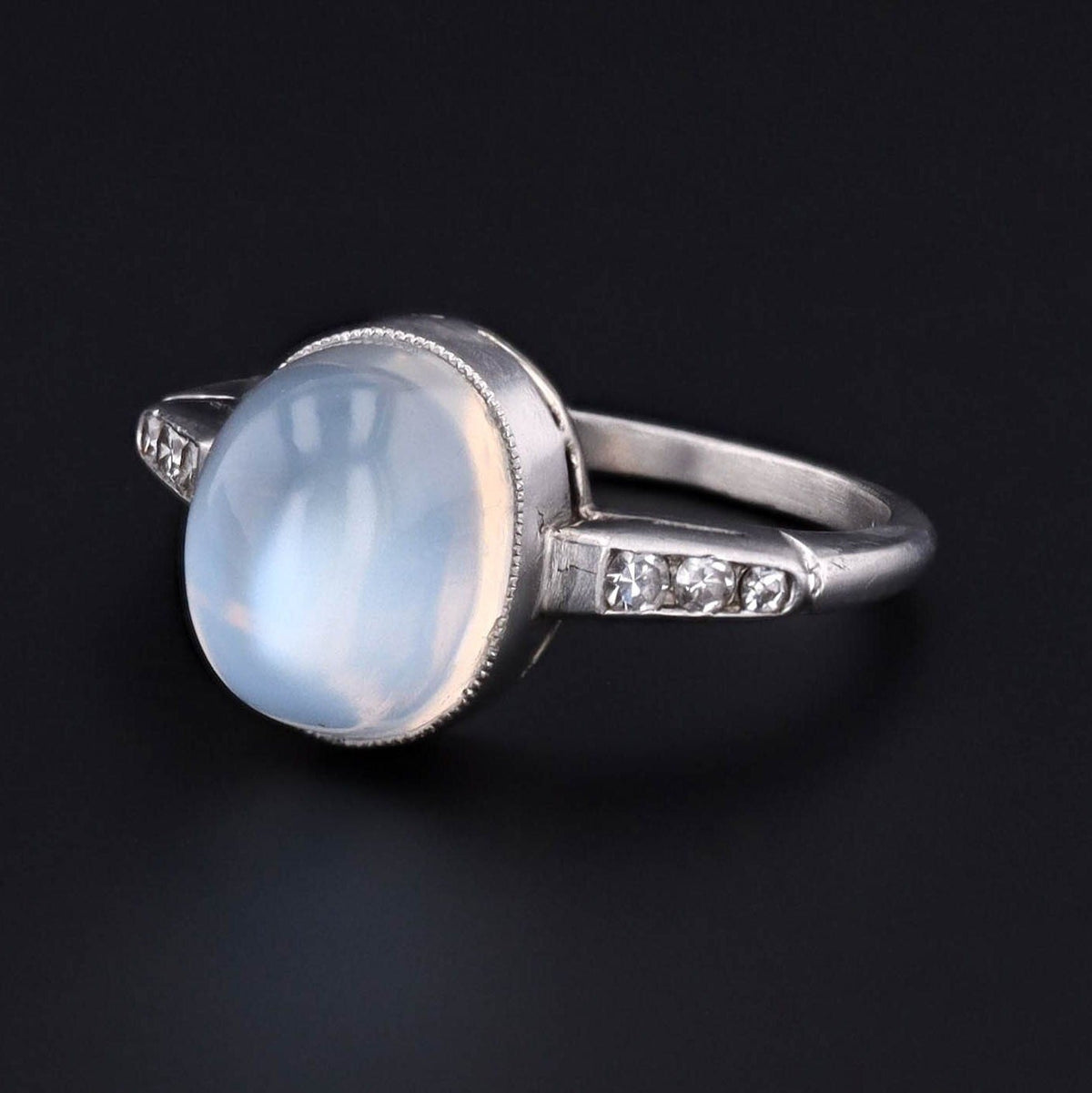 Moonstone and Diamond Ring | Vintage Platinum Moonstone &amp; Diamond Ring - Trademark Antiques