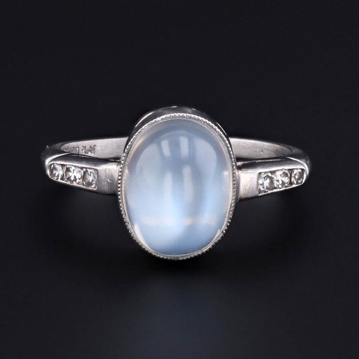 Moonstone and Diamond Ring | Vintage Platinum Moonstone &amp; Diamond Ring - Trademark Antiques