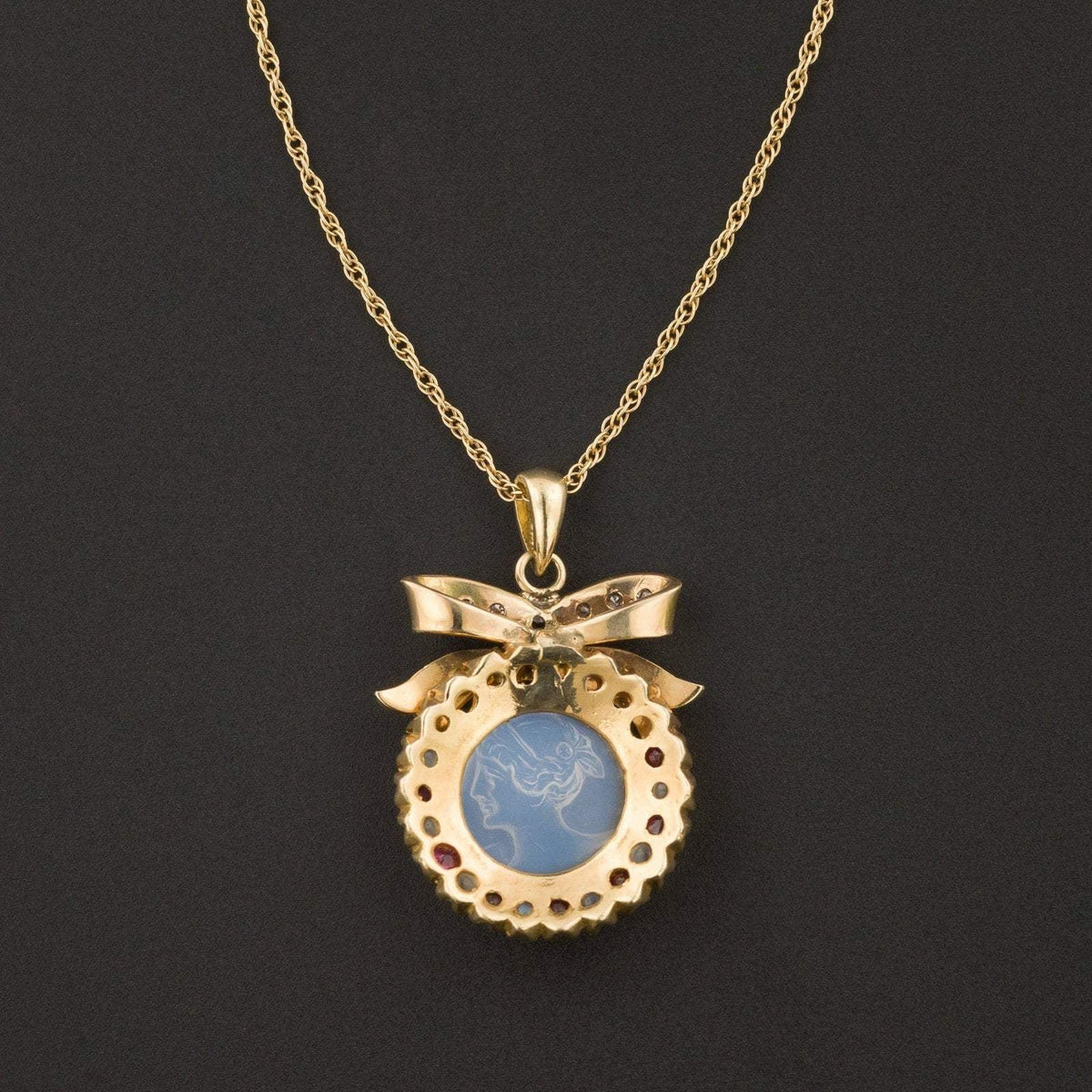 Moonstone Cameo Necklace | Moonstone Diamond &amp; Ruby Pendant Necklace - Trademark Antiques