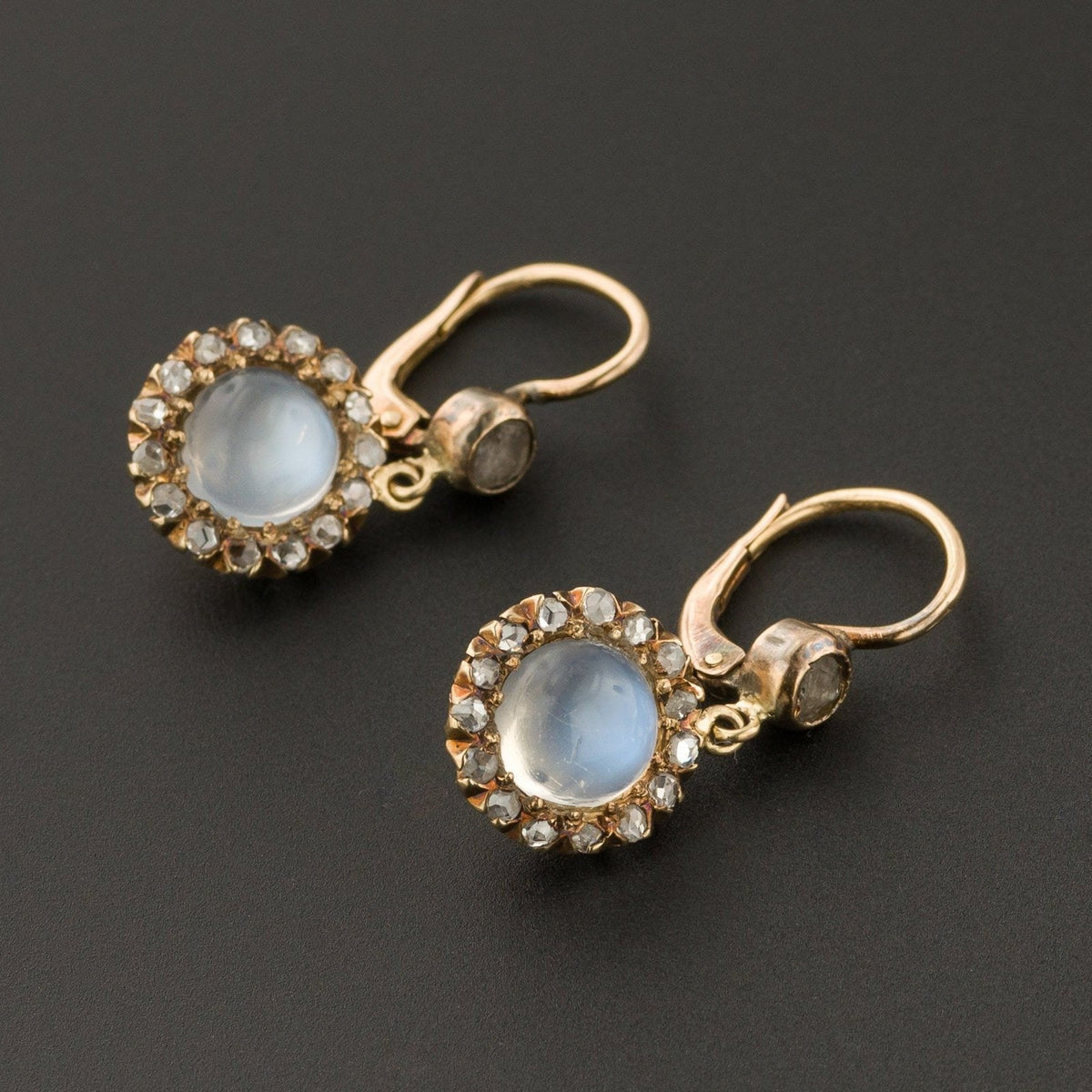 Moonstone &amp; Diamond Earrings | 14k Gold Earrings - Trademark Antiques