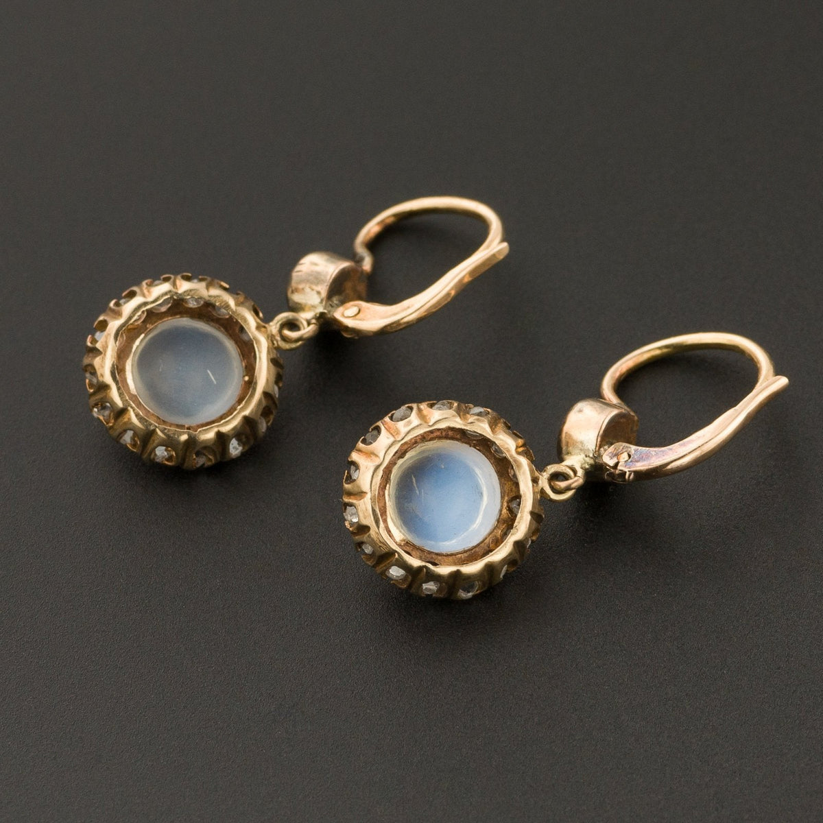 Moonstone &amp; Diamond Earrings | 14k Gold Earrings - Trademark Antiques