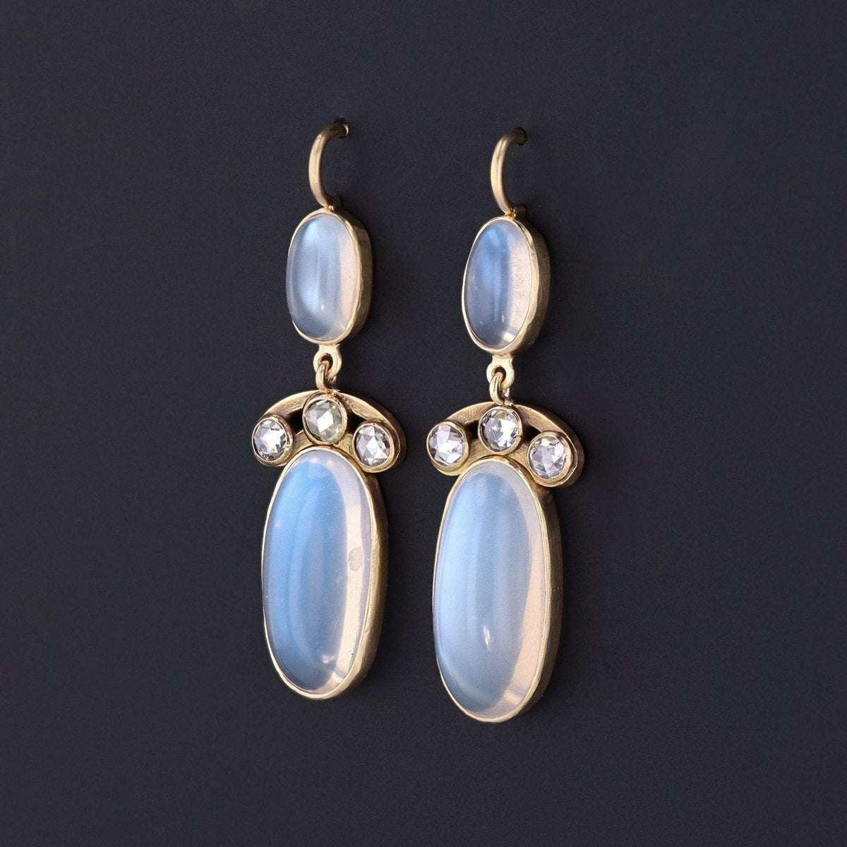 Moonstone &amp; Diamond Earrings | 14k Gold Moonstone Earrings - Trademark Antiques