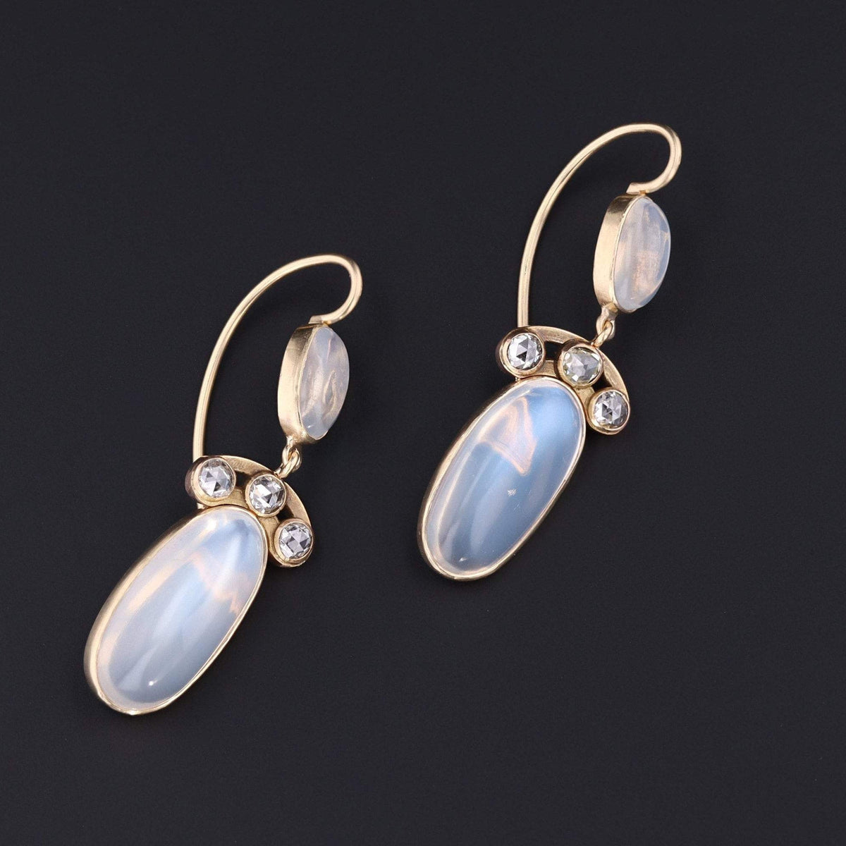 Moonstone &amp; Diamond Earrings | 14k Gold Moonstone Earrings - Trademark Antiques