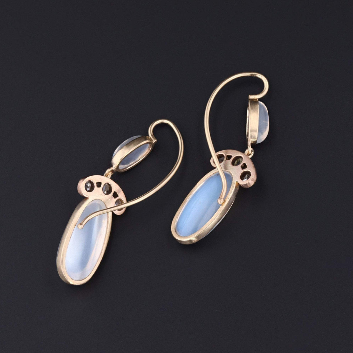 Moonstone &amp; Diamond Earrings | 14k Gold Moonstone Earrings - Trademark Antiques
