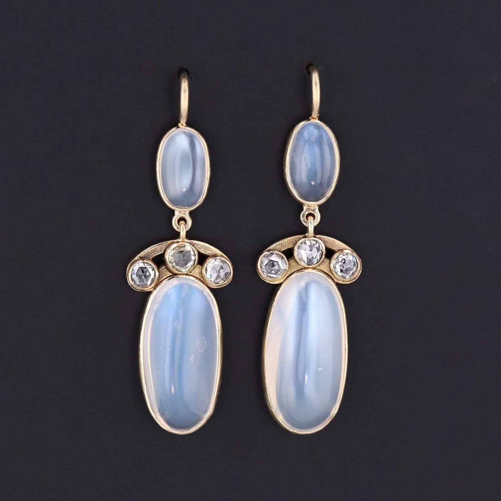 Moonstone & Diamond Earrings | 14k Gold Moonstone Earrings - Trademark Antiques