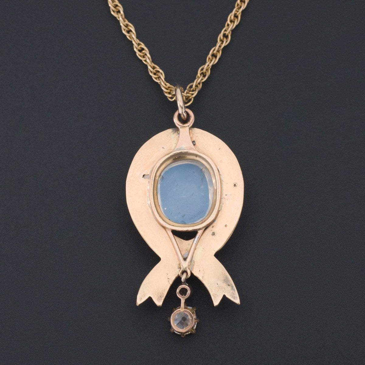Moonstone Diamond &amp; Enamel Necklace | Antique Brooch Conversion Necklace - Trademark Antiques