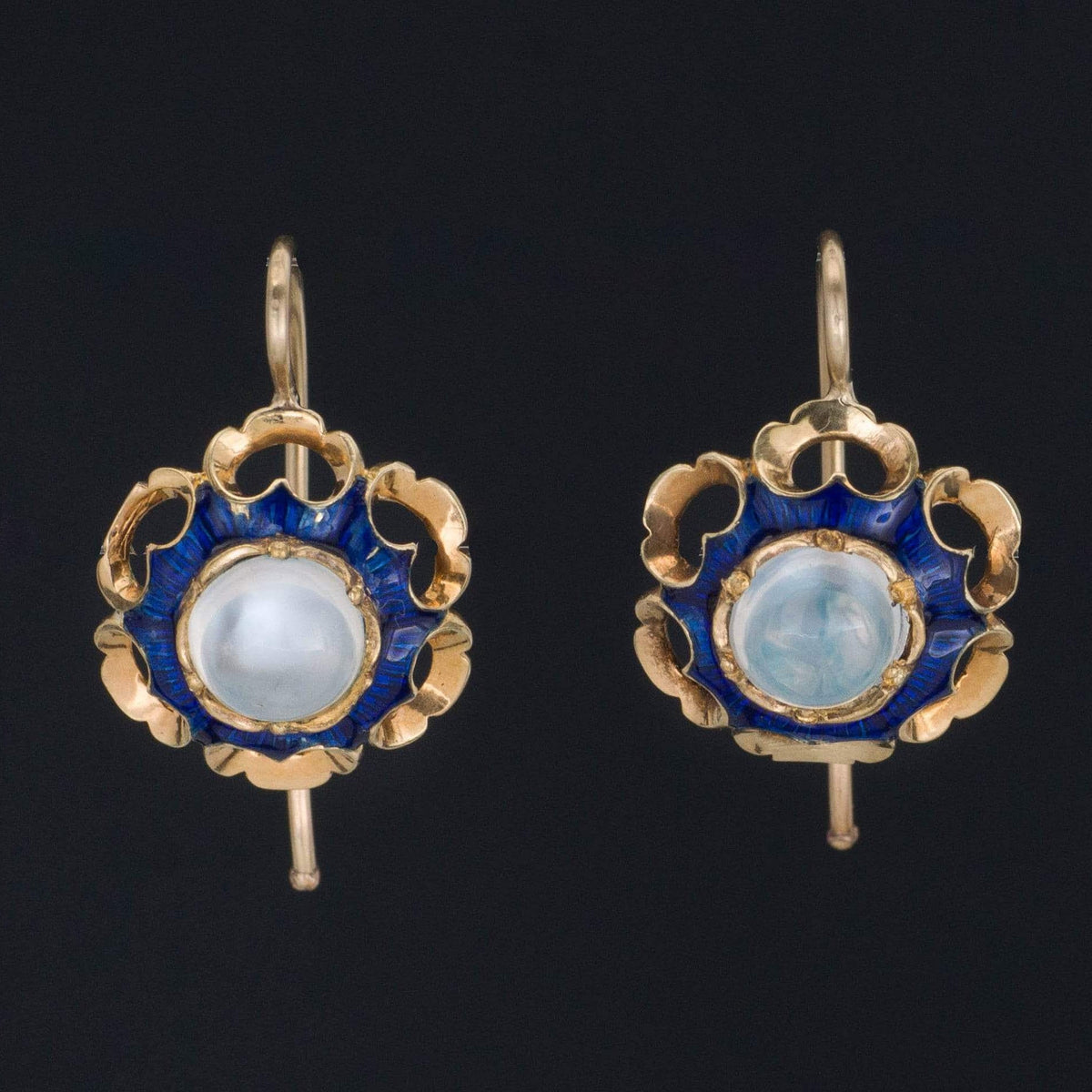Moonstone &amp; Enamel Earrings | 14k Gold Moonstone Earrings - Trademark Antiques