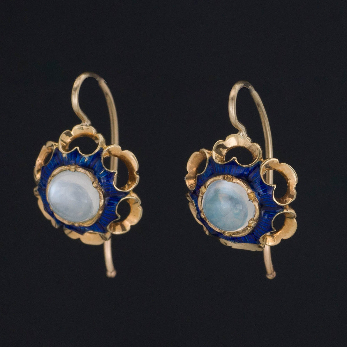 Moonstone &amp; Enamel Earrings | 14k Gold Moonstone Earrings - Trademark Antiques