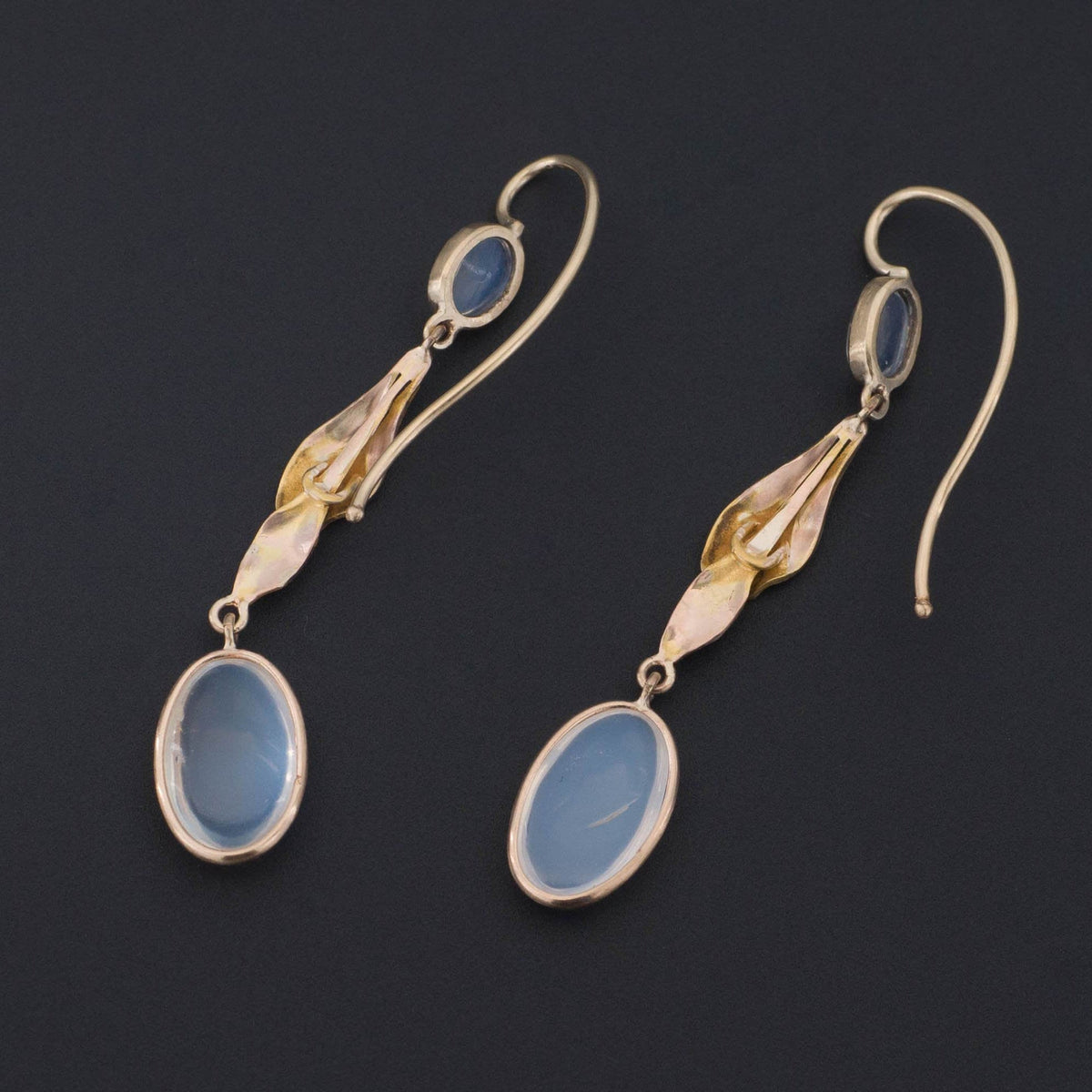 Moonstone &amp; Enamel Earrings | 14k Gold Moonstone Earrings - Trademark Antiques