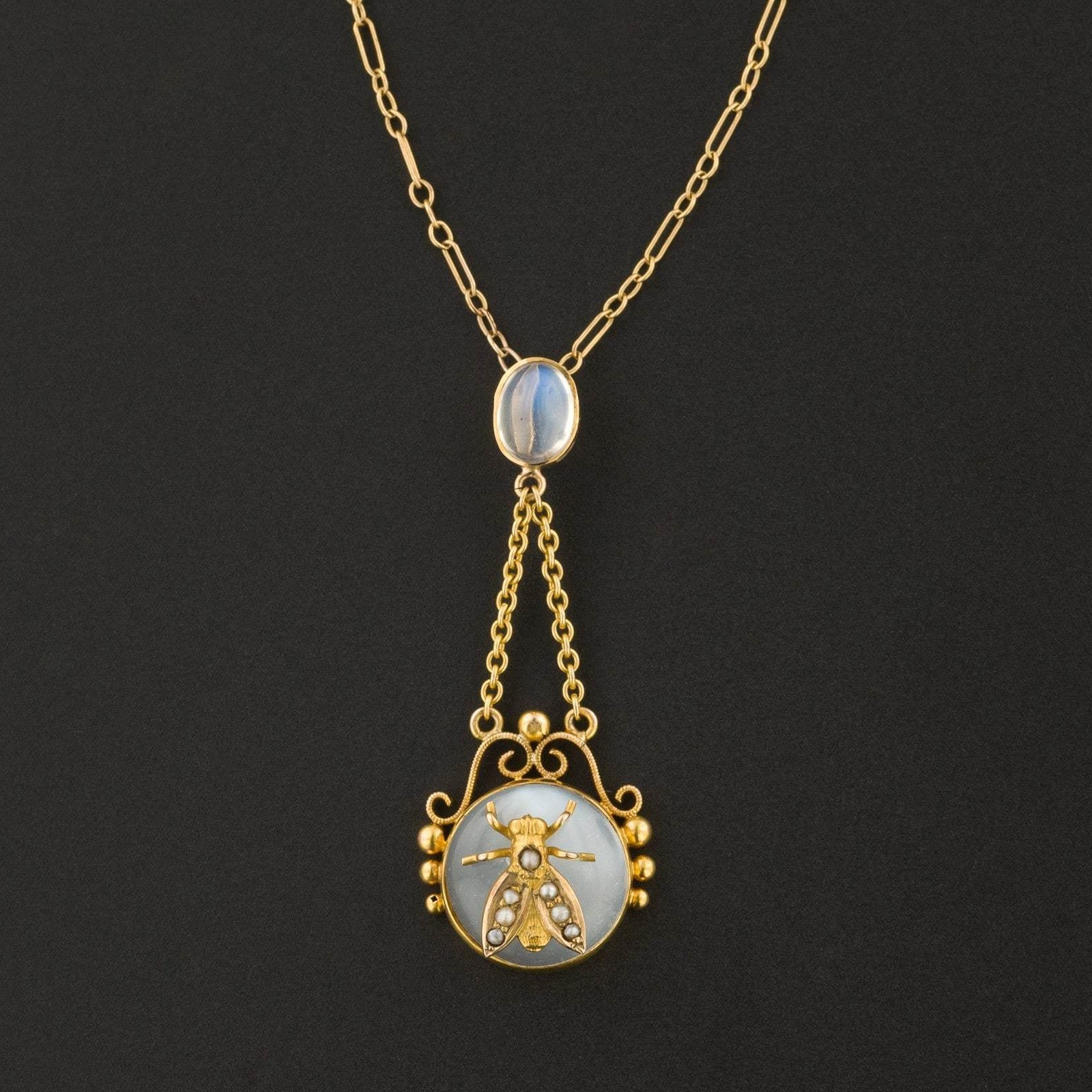 Moonstone Fly or Bee Pendant | Antique Conversion Pendant - Trademark Antiques