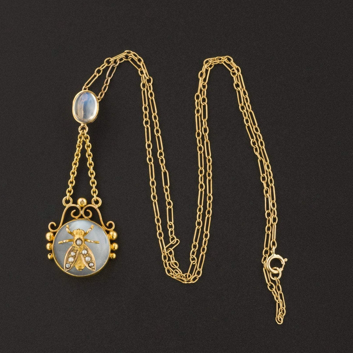 Moonstone Fly or Bee Pendant | Antique Conversion Pendant - Trademark Antiques