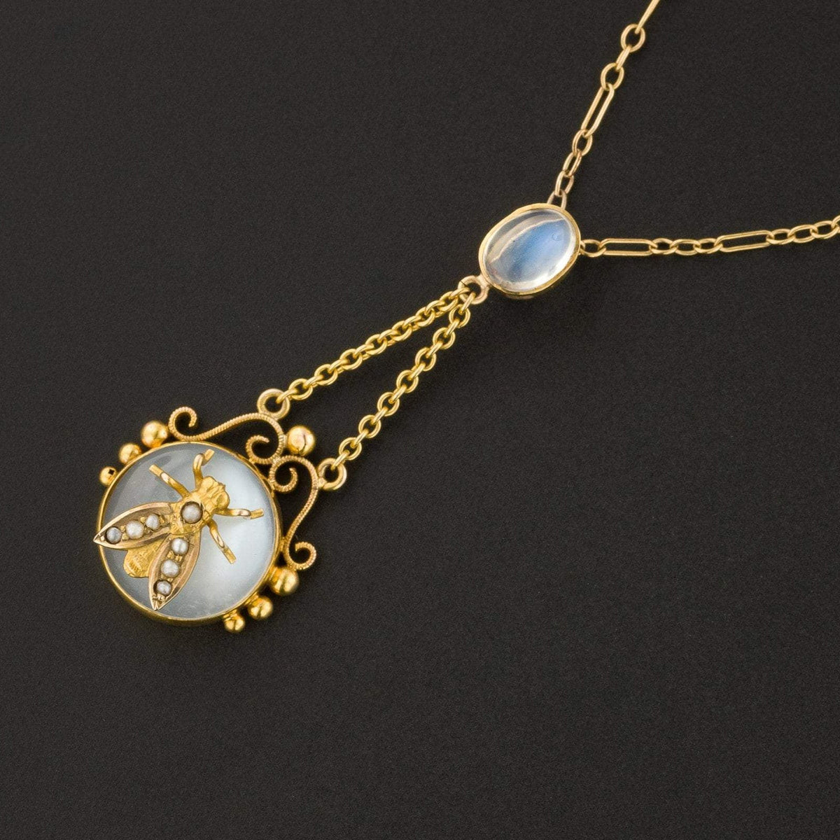 Moonstone Fly or Bee Pendant | Antique Conversion Pendant - Trademark Antiques