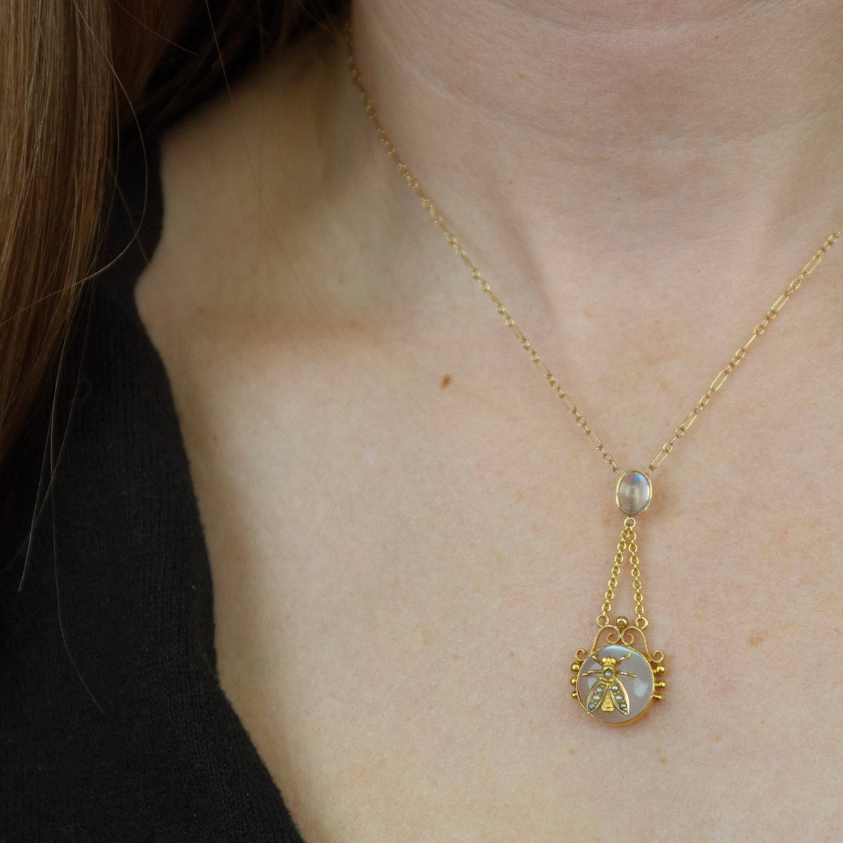 Moonstone Fly or Bee Pendant | Antique Conversion Pendant - Trademark Antiques